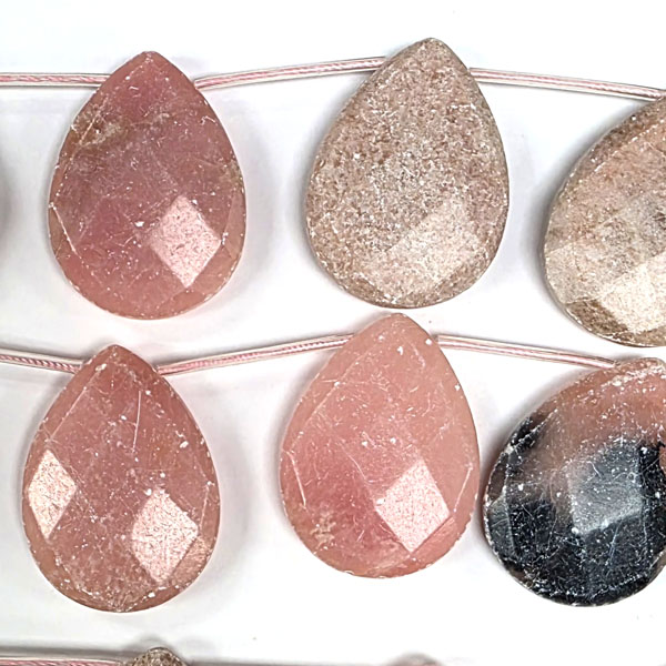 CHINESE PINK OPAL FACETED PEAR 30X40MM